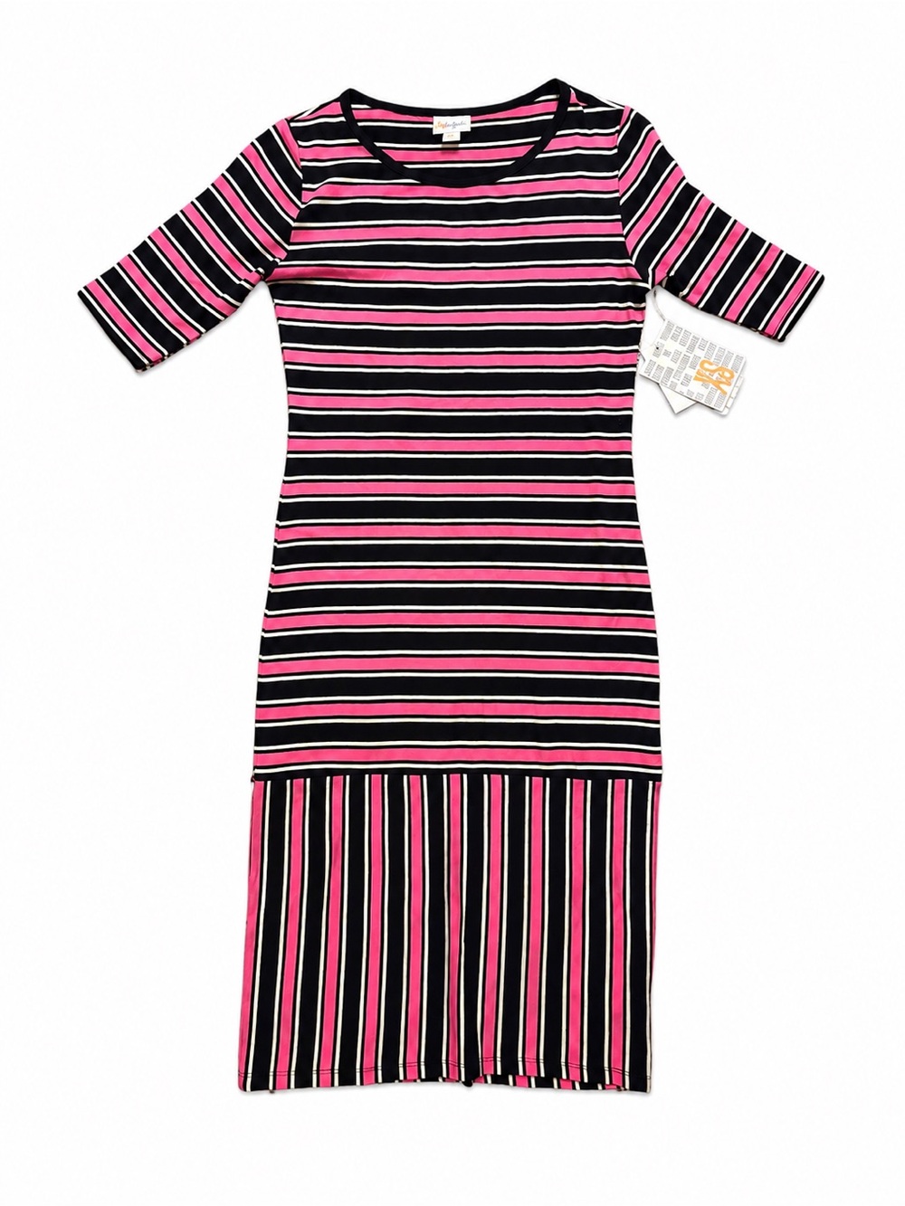 NWT LuLaRoe Julia Dress Black Pink Stripe Bodycon Midi Dress 38”